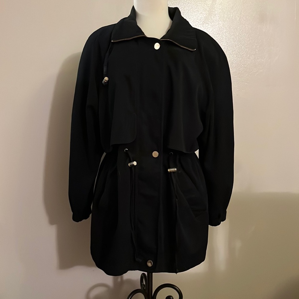 Vintage 80s black trench coat jacket